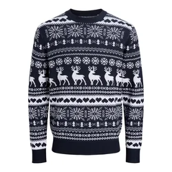 JACK & JONES Pulover JJXmas Santa temno modra/bela