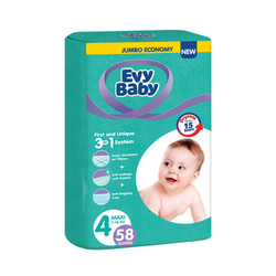 Evy Baby Jednokratne pelene 3 u 1 sistem Jumbo, 4 Maxi, 7 - 18 kg (58 kom)