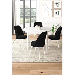 Hanah Home Set Trpezarijski sto i 4 stolice, Crno-beli