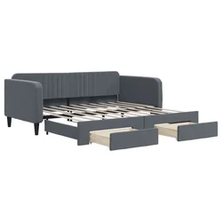Vidaxl Izvlečna dnevna postelja s predali temno siva 90x190 cm žamet