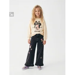 Sinsay - Wide leg farmerice sa mešavinom viskoze Minnie Mouse - tamno siva
