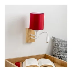 Brilagi-LED Zidna lampa NUBILA WOOD 1xE27/25W/230V+LED/3W hrast/pompejska crvena