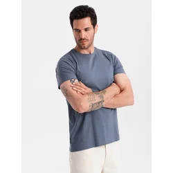 OMBRE Moška klasična bombažna majica BASIC temno modra MDN126003 S