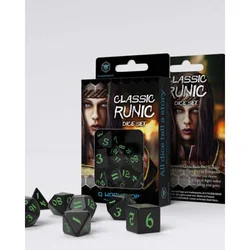 Kockice Q Workshop - Classic Runic Black Geen - Dice Set (7)