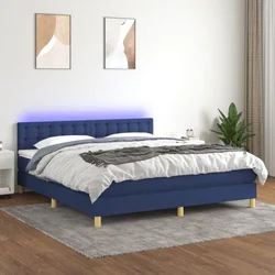 Vidaxl Box spring postelja z vzmetnico LED modra 160x200 cm blago