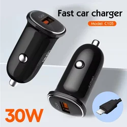 Auto punjač LDNIO C105/ QC3.0/ 30W USB Lightning crni 1m