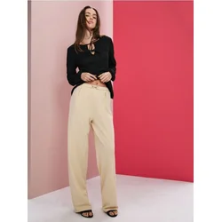 Sinsay - Wide leg pantalone sa naborima i dekorativnim kaišem - nude