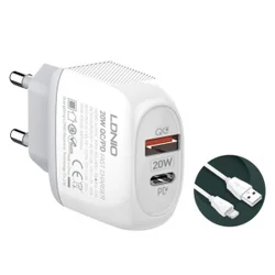 LDNIO A2316C (92217) kućni punjač USB 3.0 sa iphone kablom beli