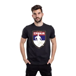 Muška majica kratkih rukava Srbija trobojka svi u napad, Crna