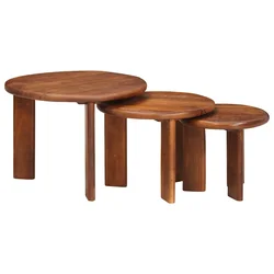 vidaXL Gnezditvene mize 3 pcs Medeno rjava Masiven les manga