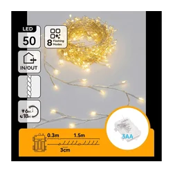 Aigostar - LED božićna girlanda za spoljašnju upotrebu 50xLED/8 funkcija 3xAA 1,8m IP44 topla bela