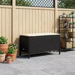 Vrtni otoman s jastukom Crna i Krema 80 x 38 x 45 cm PE ratan