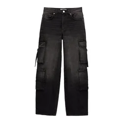 Pull&Bear Kargo kavbojke črn denim
