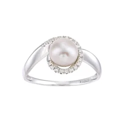 DIAMANT LETERNEL Prstan Ring aus 375 Weißgold mit 0.08 Karat Diamant mit Perle srebrna