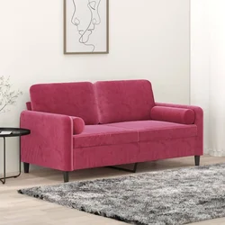 Dvosjed s ukrasnim jastucima boja vina 140 cm baršunasti