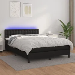 Krevet box spring s madracem LED crni 140 x 190 cm umjetna koža