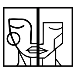 Wallity Zidna dekoracija Woman Face, 39x66cm, 2 komada, Crna
