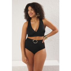 Trendyol Curve Black High Waist with Accessory Detail on Waist Plus Size Bikini Bottoms