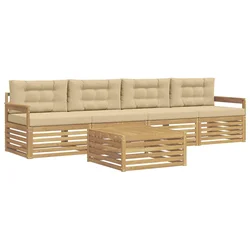 Set vanjskih sofa 5 pcs Bijela i bež Čvrsto drvo akacije