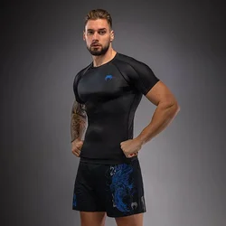 Venum Thunder Dragon Rashguard Kratki Rukav Crni/Royal Blue XXL