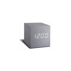 Siva budilka z belim LED zaslonom Gingko Cube Click Clock