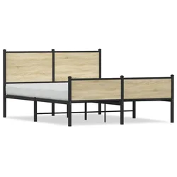 Vidaxl Kovinski posteljni okvir brez vzmetnice sonoma hrast 140x200 cm