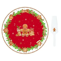 Cake serving platter and spatula set, porcelain, 32 cm, Fancy Gingerb
