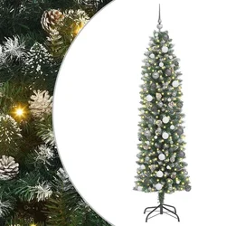 Umjetno vitko božićno drvce s stalakom Zelena i bijela 210 cm