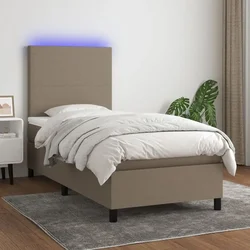Krevet box spring s madracem LED smeđesivi 90x190 cm tkanina
