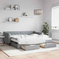 Greatstore Izvlečna dnevna postelja s predali svetlo siva 90x190 cm blago
