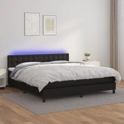 Krevet box spring s madracem LED crni 160x200cm od umjetne kože
