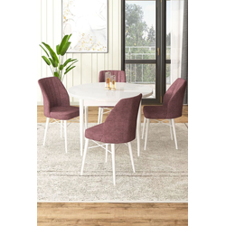 Hanah Home Set Trpezarijski sto i 4 stolice, Prljavo roze