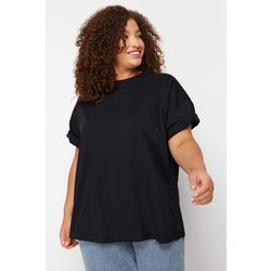 Trendyol Curve Black Crew Neck Printed Knitted T-Shirt