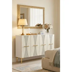 Hanah Home komoda Slim 120, 120 cm, bela / travertin