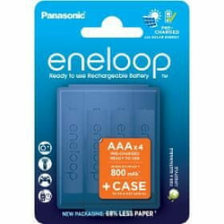 Panasonic - 4 kom punjivih AAA baterija Eneloop 800 mAh + futrola