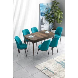 Hanah Home Set Trpezarijski sto i 6 stolica Han, Tirkizno-braon
