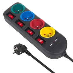 Razširitev za napajanje MCN MCE229 B, 4 vtičnice + 2xUSB, s stikali, 1.5m črna