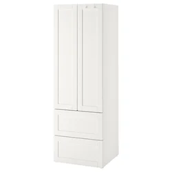 SMASTAD / PLATSA Garderober, bela s okvirom/s 2 fioke, 60x57x181 cm