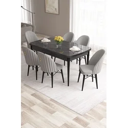 Hanah Home Set Trpezarijski sto i 6 stolica Roz, Sivo-crni