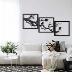 WallXpert metalni zidni ukras 5261, grana drveta sa pticama u 3 uramljena kvadratna panela, 50 x 50 cm, crni