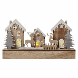 EMOS LED božićne kućice, drvene, 17 cm, 2x AA, unutarnje, toplo bijele, timer