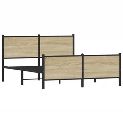 Vidaxl Kovinski posteljni okvir brez vzmetnice sonoma hrast 140x190 cm