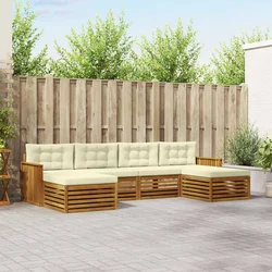 Set vanjskih sofa 6 kom. Prirodna i krem Čvrsto drvo akacije