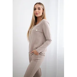 Set with press stud neckline dark beige