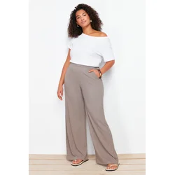 Trendyol Curve Brown Wide Cut Knitted Trousers