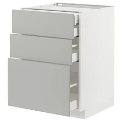 METOD / MAXIMERA Pod.elem.3front/2dnj/1srd/1vis.fiok, bela/Havstorp svetlosiva, 60x60 cm