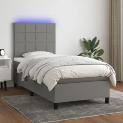 Vidaxl Box spring postelja z vzmetnico LED temno siva 100x200 cm blago