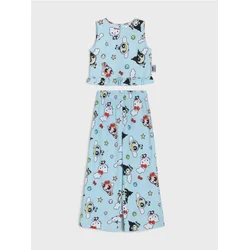 Sinsay - Komplet: bluza bez rukava i pantalone Hello Kitty and Friends x Powerpuff Girls - bledoplavo