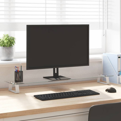 Stalak za monitor bijeli 100x20x8 cm kaljeno staklo i metal