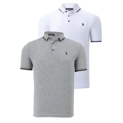 DOUBLE SET T8586 DEWBERRY MENS T-SHIRT-WHITE-GREY